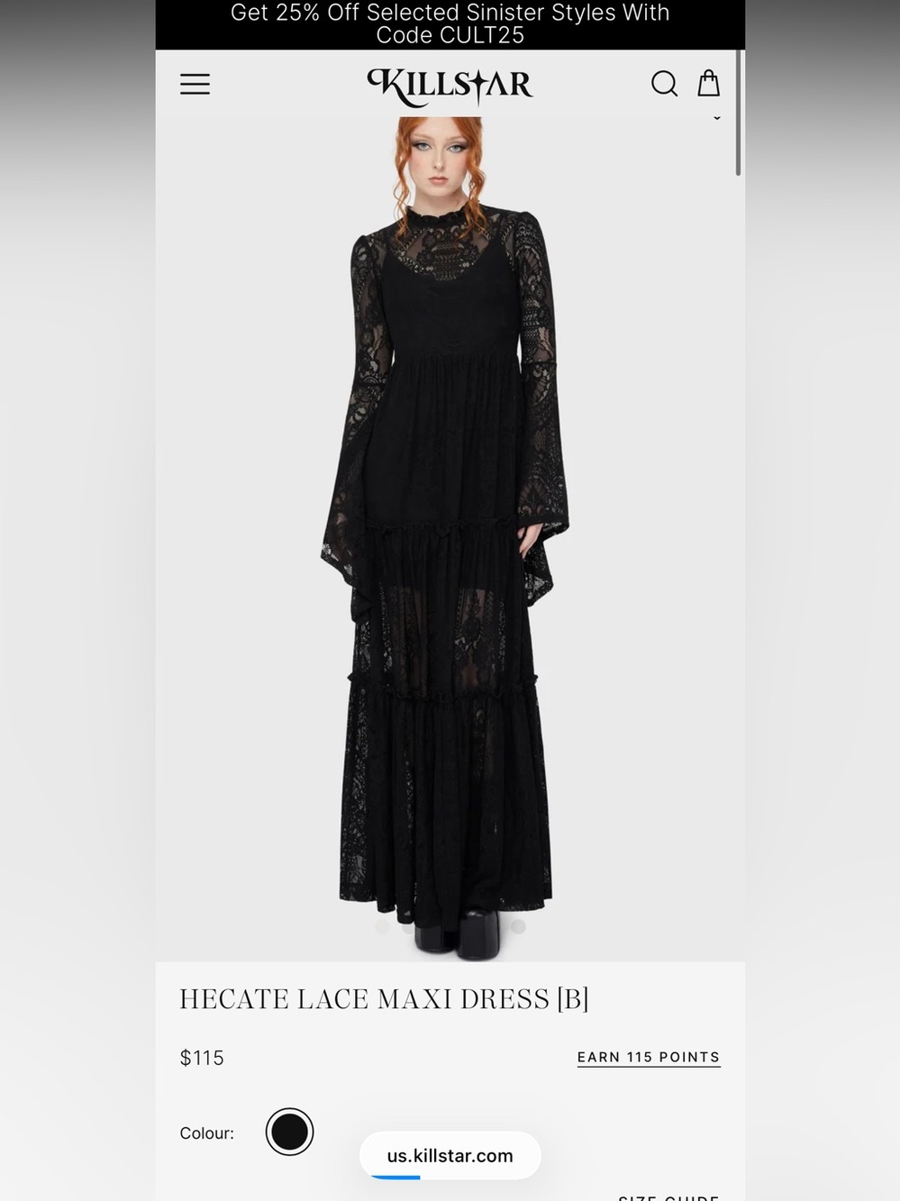 Killstar Black Lace Hecate Tiered Maxi Dress